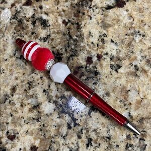 Red and White Beaded Decorative Pen